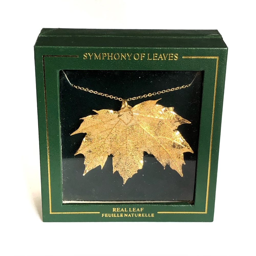 24kt GOLD PLATED LEAF (Real Maple Leaf) Pendant with 22 Inch Necklace Chain New